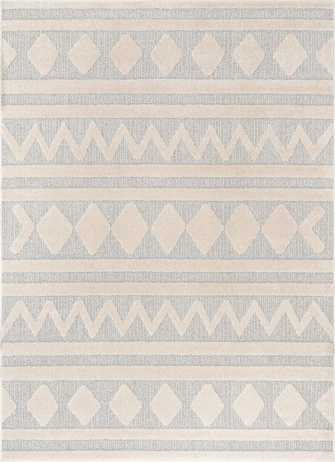 Harlow Zara Tribal Moroccan Diamond Pattern Beige High-Low 5'3" X 7'3" Area Rug