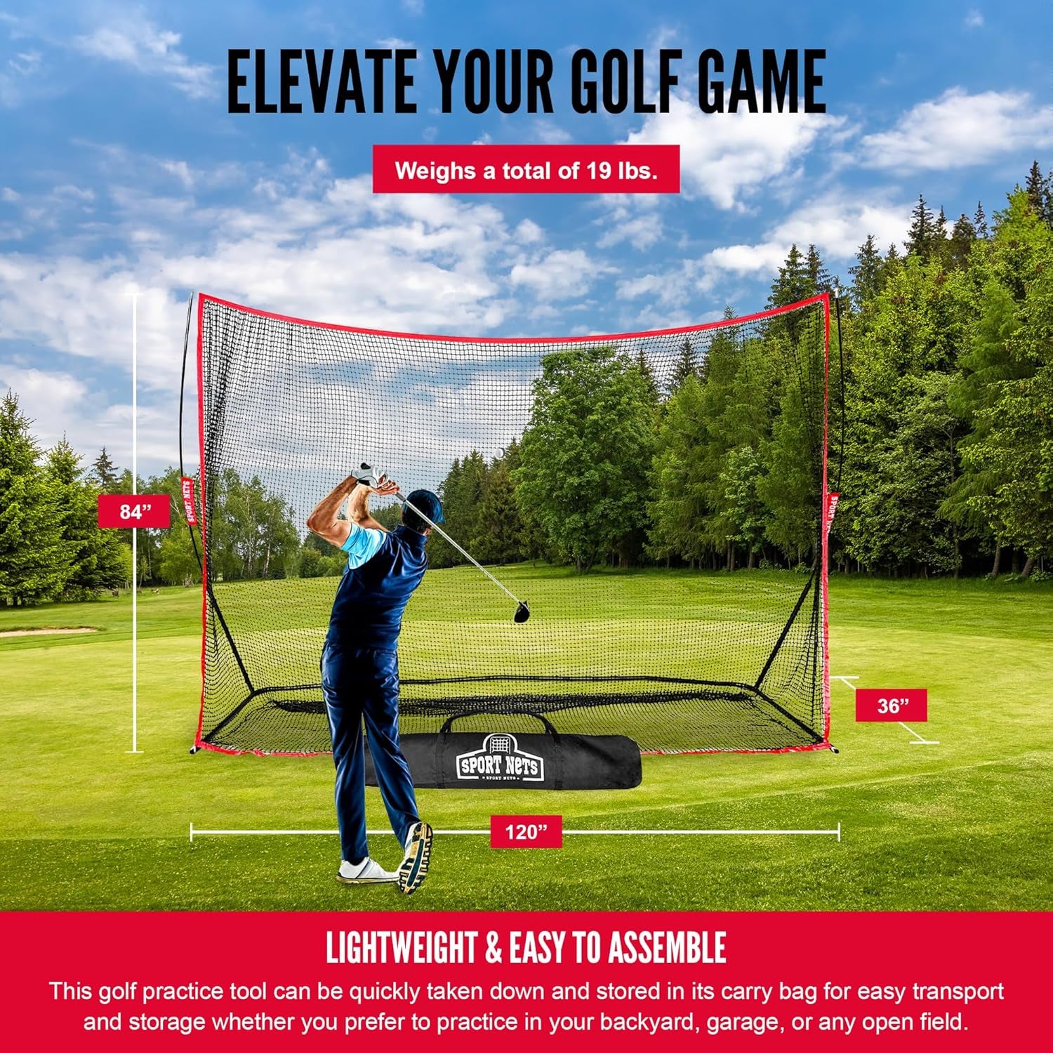 Golf Driving Practice Net, Indoor & Outdoor Ball Hitting, 10 X 7 Feet - Heavy-Duty Golf Netting for Home, Backyard, and Garage Training