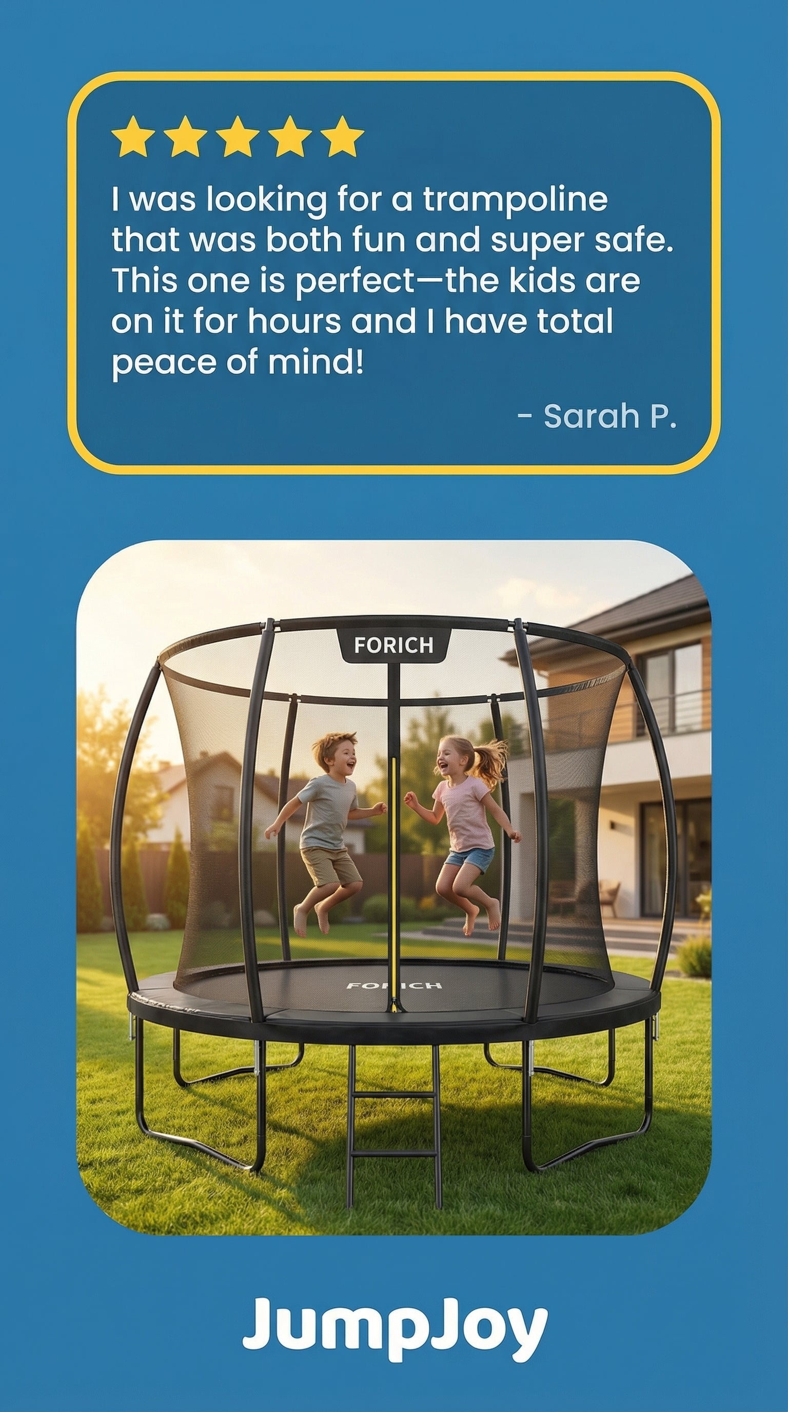 1200LBS Weight Capacity Trampoline for Kids 16 15 14 12 10 8 FT with Safety Enclosure Net Curved Poles for Children Outdoor Yard Trampolines